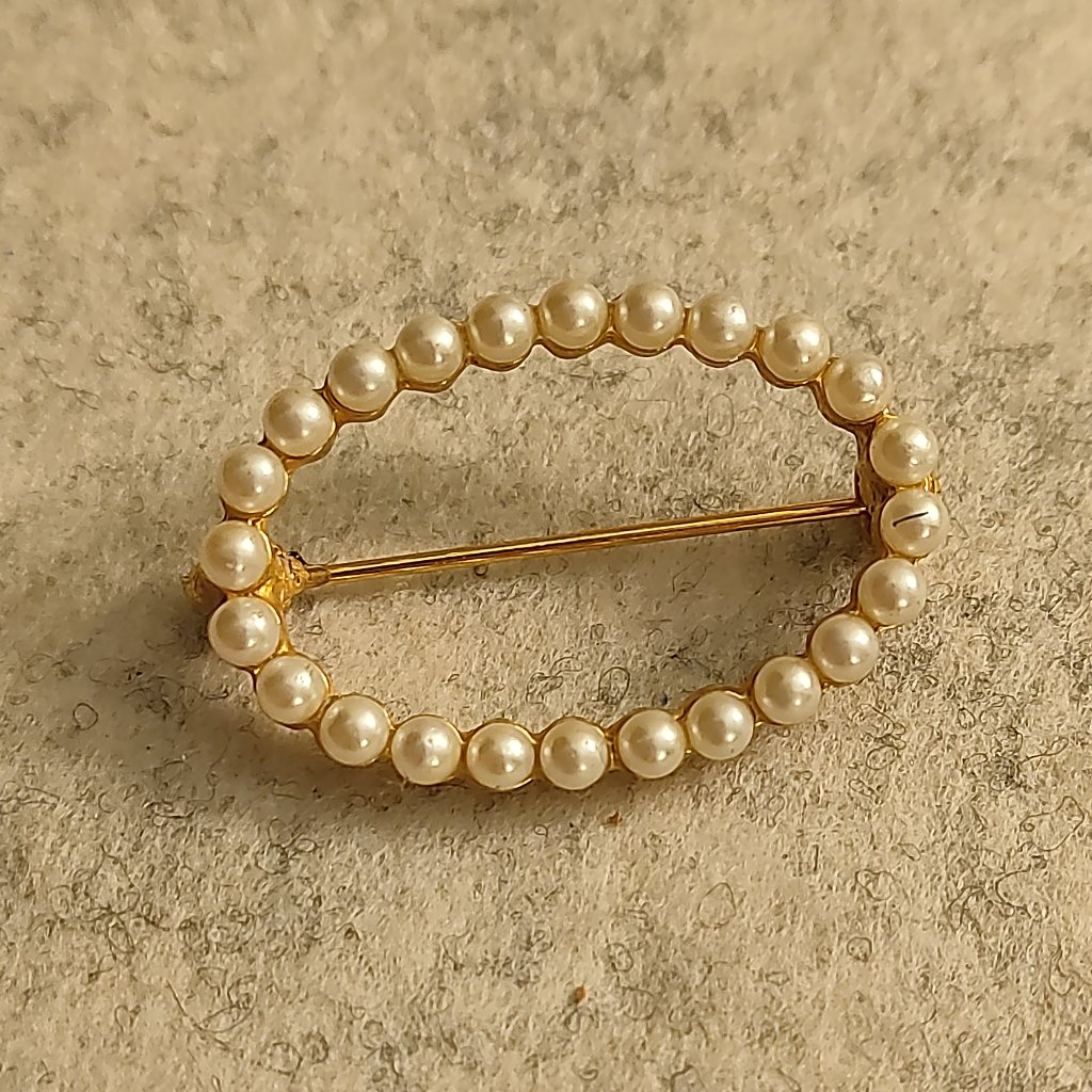 Vtg Pearl Brooch - Yellow Gold W Pearls Brooch 125$